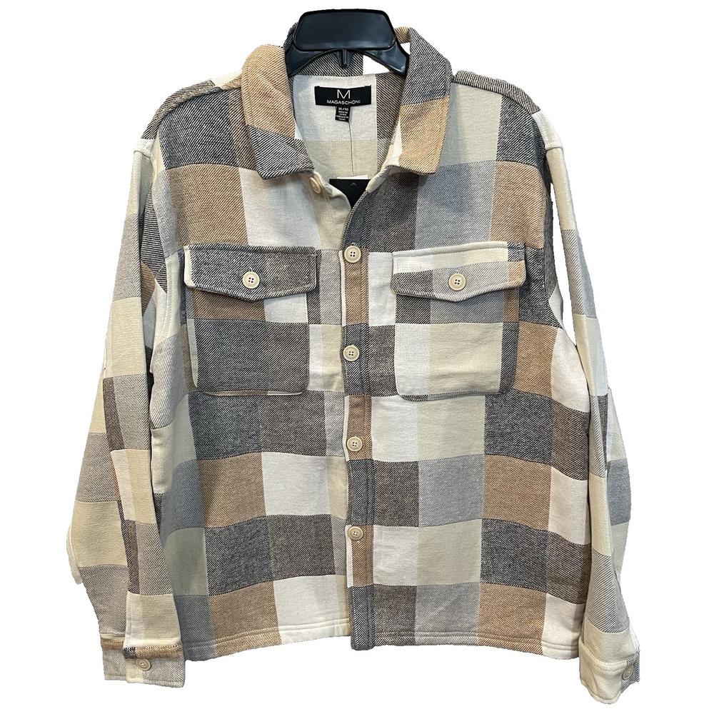 M Magaschoni Unisex Men's Women's XL Button Up Cotton Blend Plaid Flannel Shirt